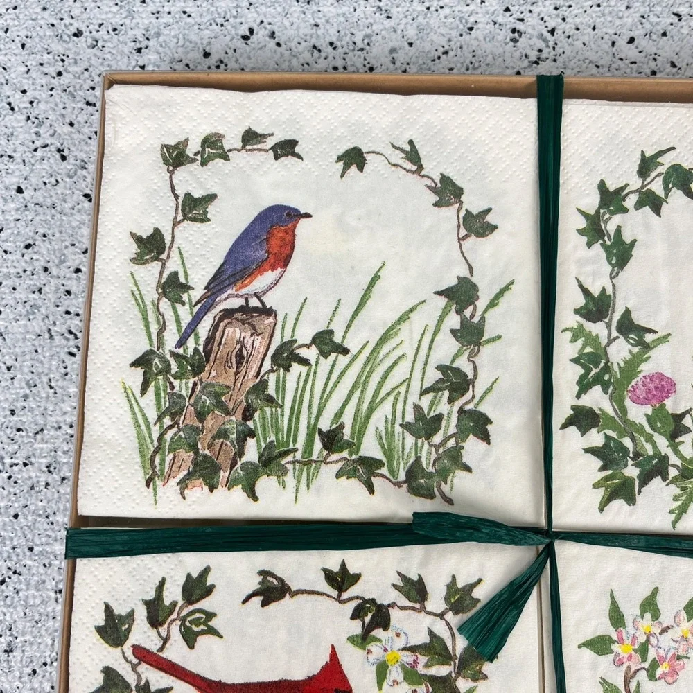 Vintage The Berkshire Gallery Bird Paper Beverage Napkins 80 Ct. NEW